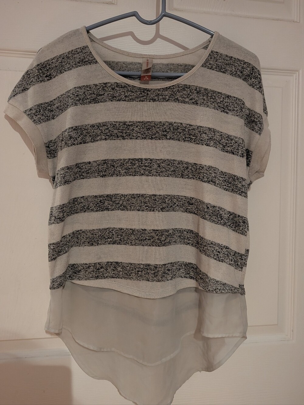 No Boundaries Black & White Striped Layered Hem Crop Top